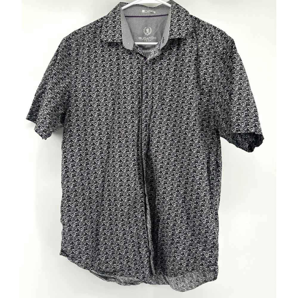 Bugatchi Uomo Mens Shaped Fit Short Sleeve Paisley Button Down Shirt Medium